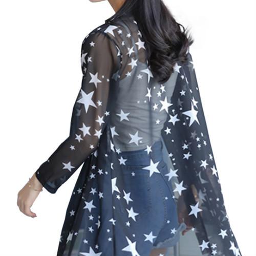カーディガン 星柄 透け感のある ロング丈 ブラック 冷房対策 薄手 ロングカーディガン 日焼け UV 対策  ブラック 黒 |  | 03