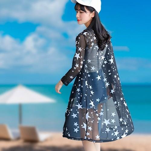 カーディガン 星柄 透け感のある ロング丈 ブラック 冷房対策 薄手 ロングカーディガン 日焼け UV 対策  ブラック 黒 |  | 05