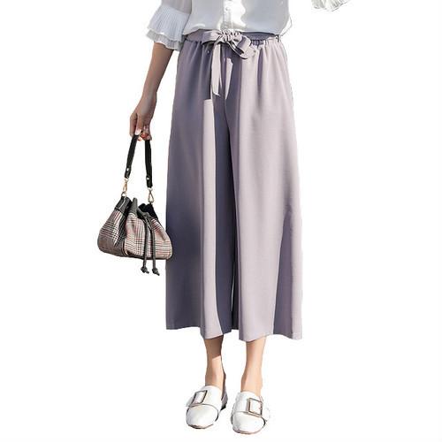 ワイドパンツ クロップドパンツ リボンベルト ハイウエスト アイスシルク カジュアル グレー 灰色 |  | 02