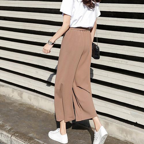 ワイドパンツ クロップドパンツ リボンベルト ハイウエスト アイスシルク カジュアル ブラウン 茶色 |  | 03