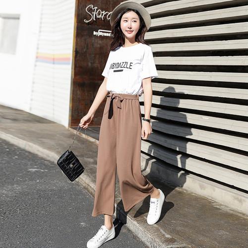 ワイドパンツ クロップドパンツ リボンベルト ハイウエスト アイスシルク カジュアル ブラウン 茶色 |  | 04