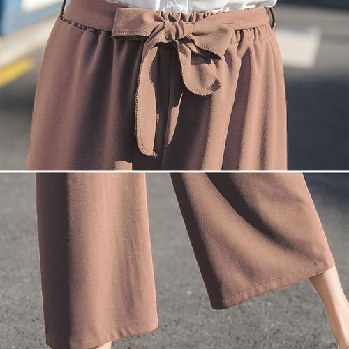 ワイドパンツ クロップドパンツ リボンベルト ハイウエスト アイスシルク カジュアル ブラウン 茶色 |  | 06