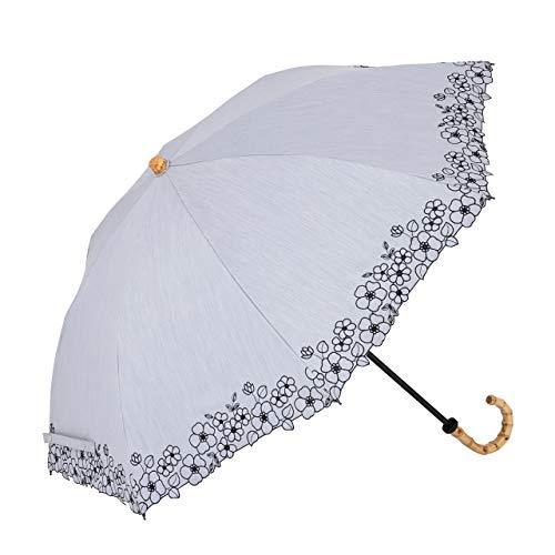 リーベン ＵＶ遮熱遮光折傘 花柄刺繍 晴雨兼用 50cm×8本骨 クールプラス