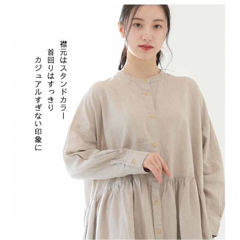 セール‼️リネン スタンドカラーワンピース新品未使用 パープル系ハンドメイド作家 セール‼️リネン スタンドカラーワンピース新品未使用 パープル