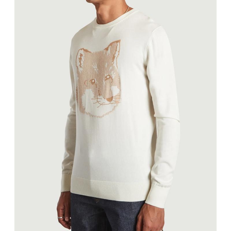 メゾンキツネ ニット セーター MAISON KITSUNE メンズ レディース PIQUE FOX HEAD R-NECK PULLOVER プルオーバー ホワイト 白 エクリュ 春 秋 冬｜o-kini｜06