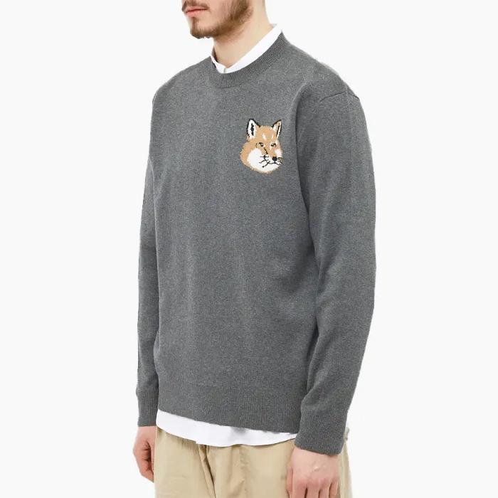 メゾンキツネ セーター プルオーバー メンズ レディース MAISON KITSUNE MINI FOX HEAD INTARSIA COMFORT  JUMPER 秋 冬 グレー