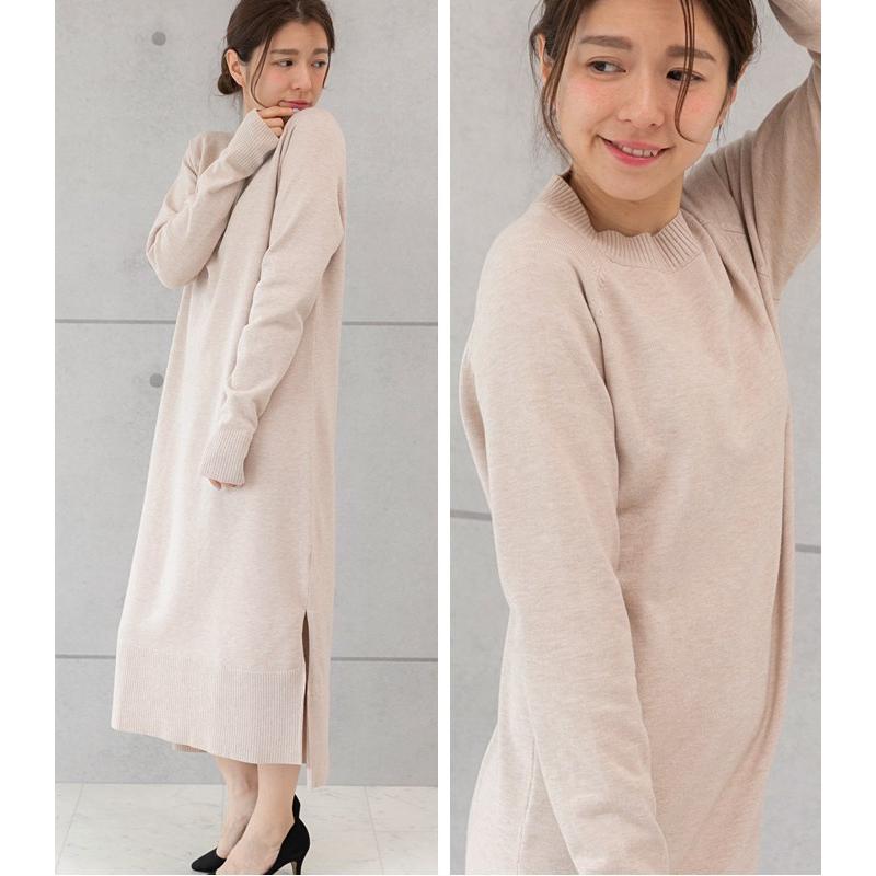 ニットワンピース レディース スリット ニット ニットワンピ 長袖 ひざ丈 ワンピ エレガント きれいめ 大人 オフィス シンプル 40代 30代 Xl Om68 Onepi Lansh ランシュ 通販 Yahoo ショッピング