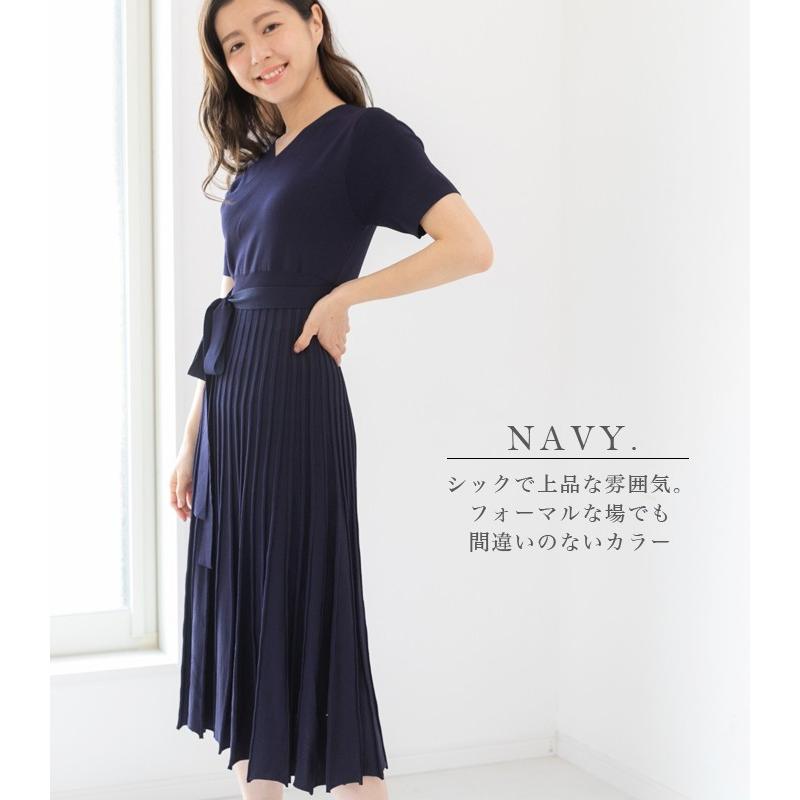 サマーニット レディース ワンピース プリーツ ニットワンピ 半袖 カシュクール Vネック ひざ丈 ワンピ エレガント きれいめ 大人 シンプル 春 夏 Om80 Onepi Lansh ランシュ 通販 Yahoo ショッピング