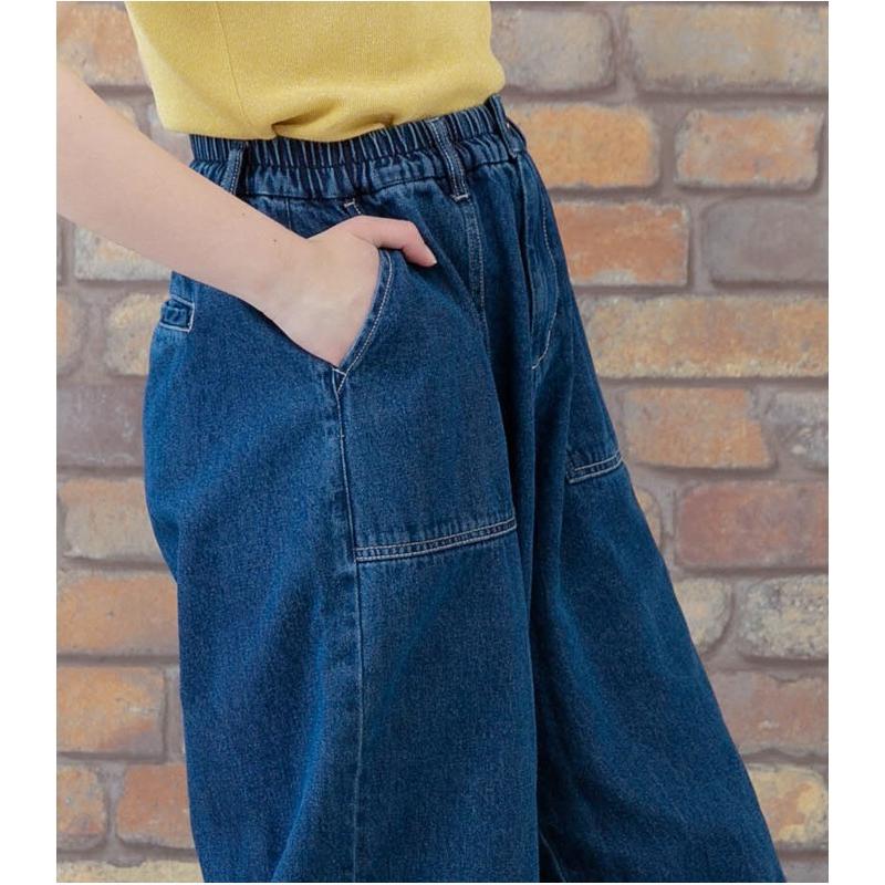ベイカーパンツ レディース ワイドパンツ サーカスパンツ デニム 大きいサイズ ウエストゴム ゆったり ナチュラル 30代 40代 50代 コーデ Satoyasu 05 Lansh ランシュ 通販 Yahoo ショッピング