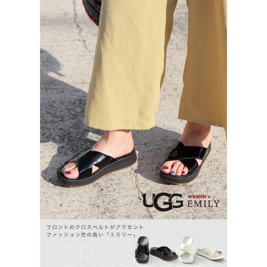 UGG サンダル レディース アグ 夏 黒 白 ブラック ホワイト クロスベルト フラットサンダル フラット ロゴ ブランド EMILY エミリー  1107896