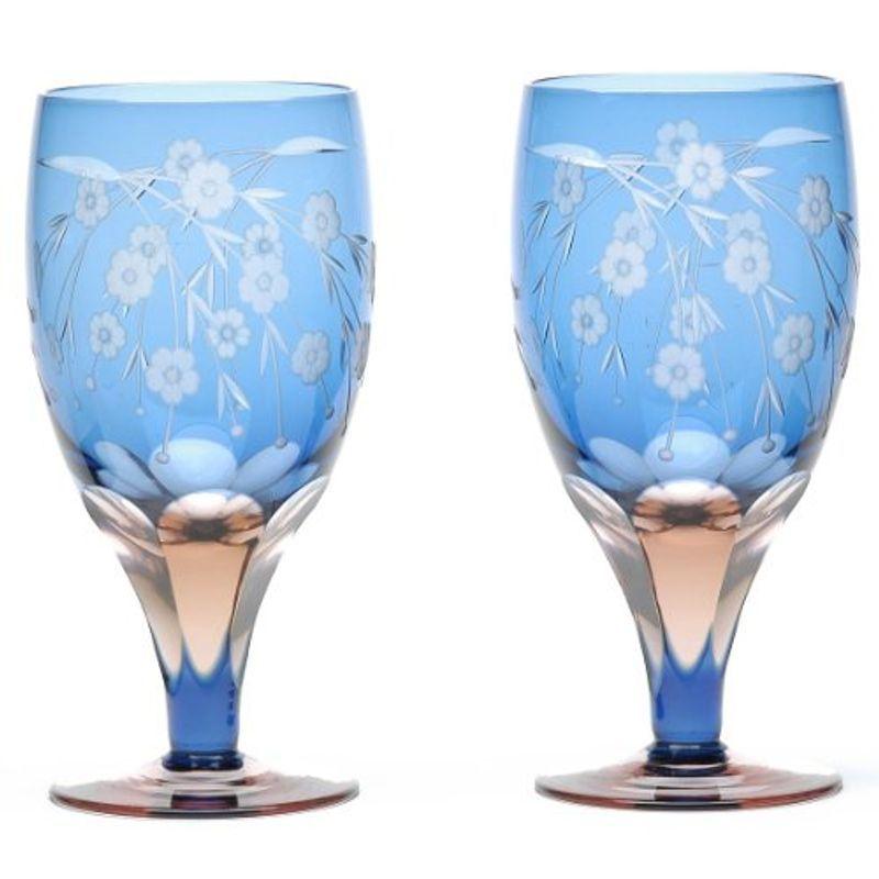 江戸切子 硝子工房彩鳳 桜文様 足付ビール杯ペア M-64-2BP