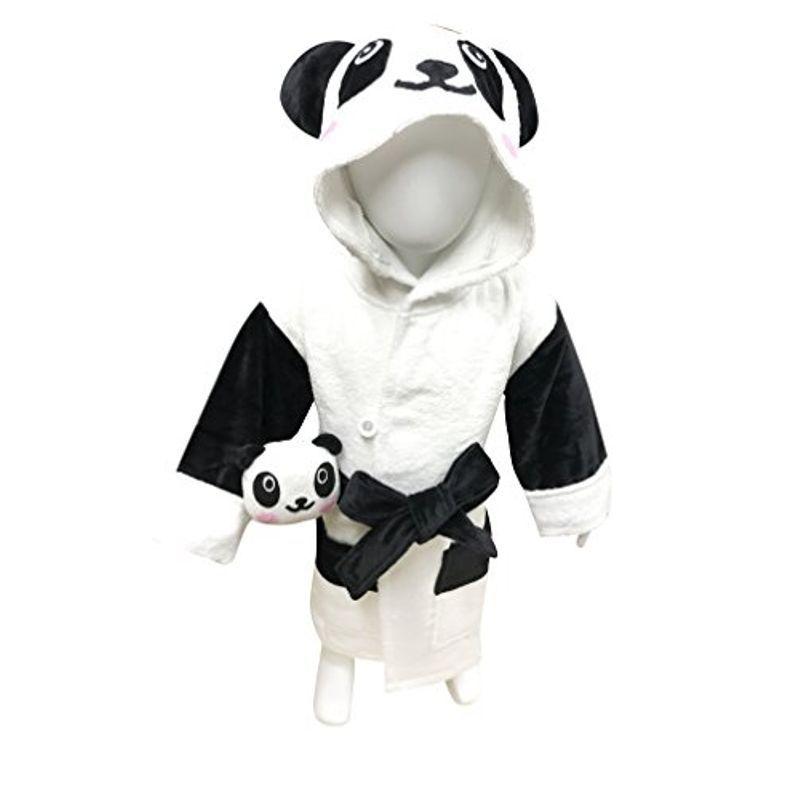 MINERVA 白黒 パンダ 子供バスローブ ＆ぬいぐるみ ギフトセット フード、固定型のベルト、ポケット付き ボダン留め 高感度ハシマ二頭