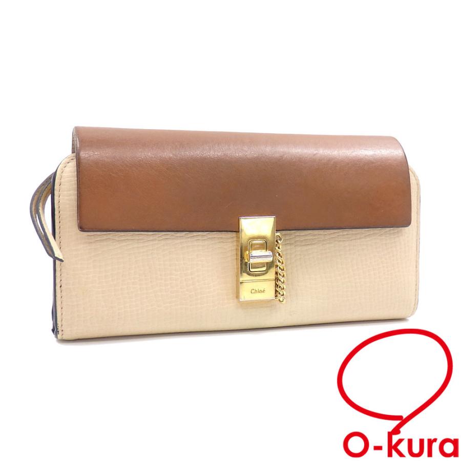 クロエ 二つ折り ファッション 長財布 レザー ドリュー レディース 二つ折り ベージュ ターンロック金具 レザー