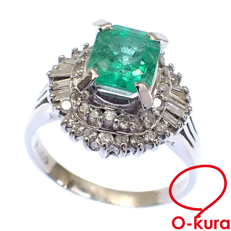 エメラルド ダイヤモンド リング レディース Pt900 10号 E1.23ct