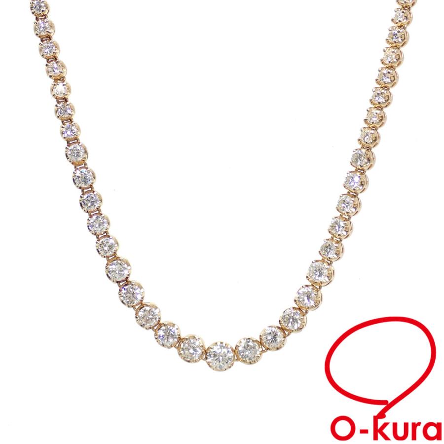 ダイヤモンド テニス ネックレス レディース K18YG 10.00ct 27.3g 18金 