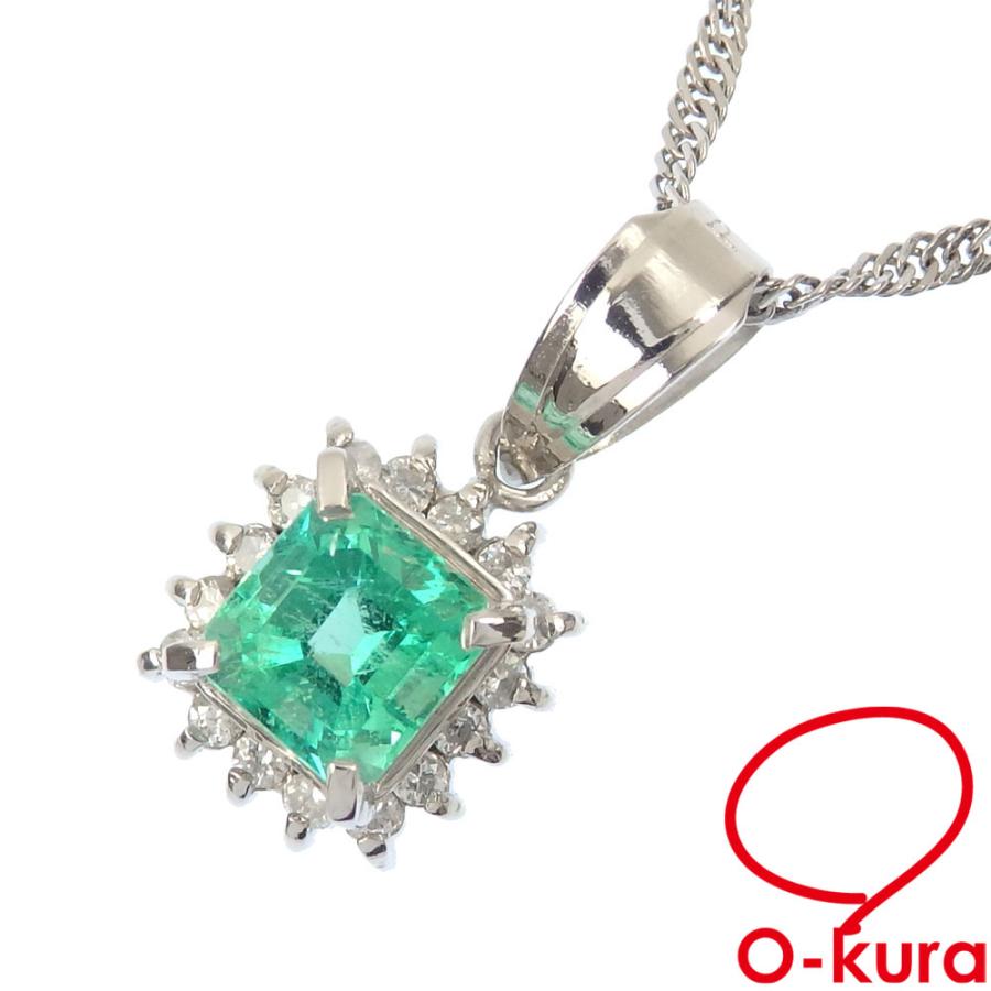 エメラルド ダイヤモンド ネックレス レディース Pt850 0.10ct/0.50ct  