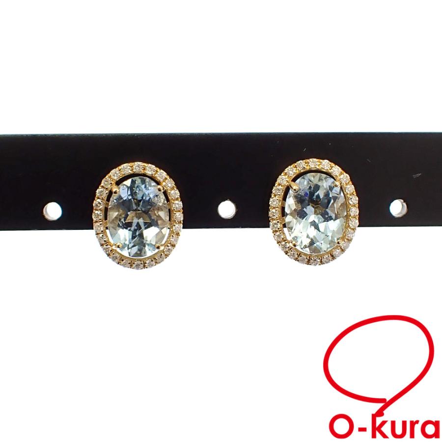 アクアマリン ダイヤモンド ピアス レディース K18YG 1.764ct/1.764ct 