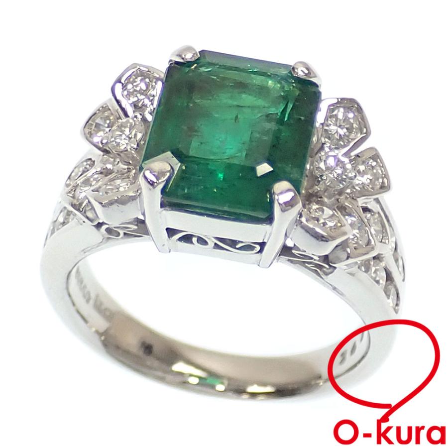 エメラルド ダイヤモンド リング レディース Pt850 11.5号 E3.48ct 8.5  