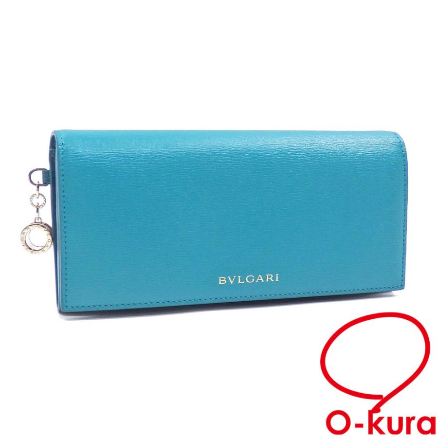 ビー・ゼロワン ブルガリ 二つ折り 長財布 レディース ターコイズ  