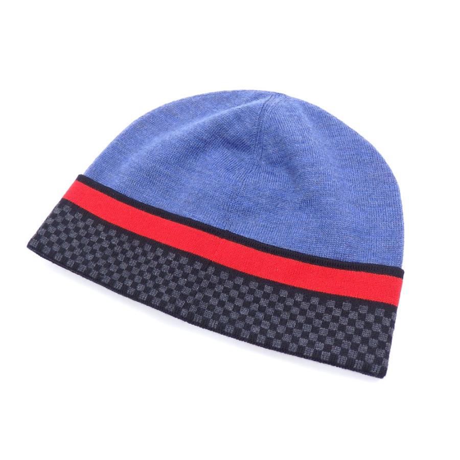 ルイ ヴィトン ニット帽 帽子 メンズ ブルー ブラック レッド 青 黒 赤 サイズF ウール ダミエグラフィット M70251 古着 アパレル 中古