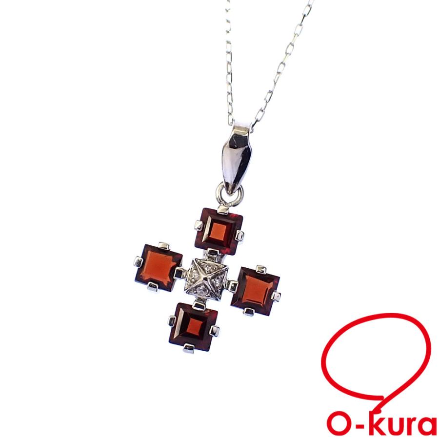 値下げしました ガーネット ダイヤモンド ネックレス レディース K18WG 
