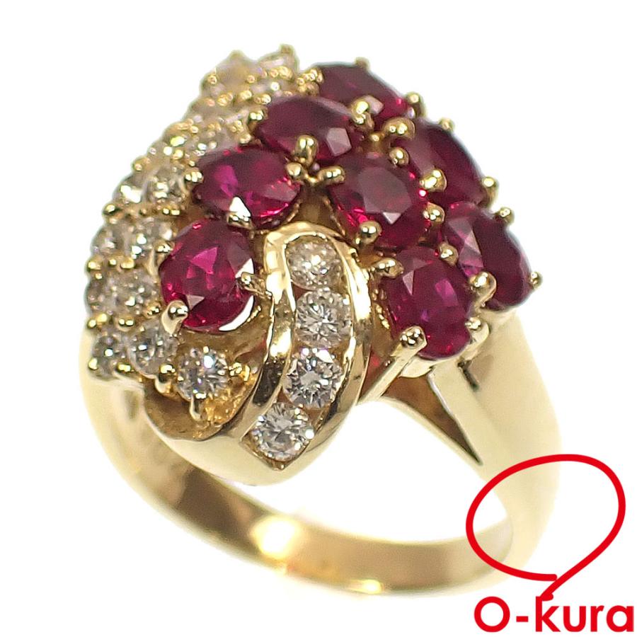 ルビー ダイヤモンド リング レディース K18YG 12.5号 3.04ct/D0.76ct 