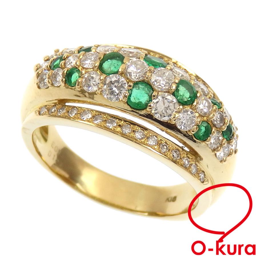 K18YG ダイヤモンド リング 0.54CT（エメラルド ダイヤモンド リング  