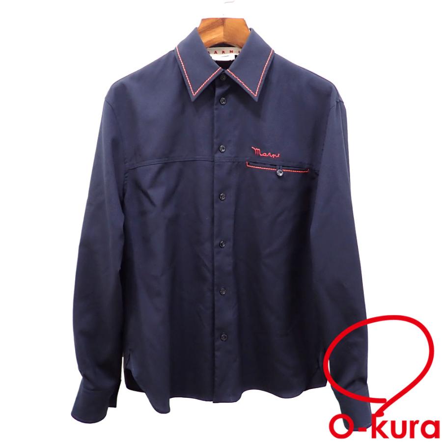 MARNI マルニ トロピカルウールシャツ 長袖 紺/黒 切り替え MARNI マルニ トロピカルウールシャツ 長袖 紺/黒 切り替え