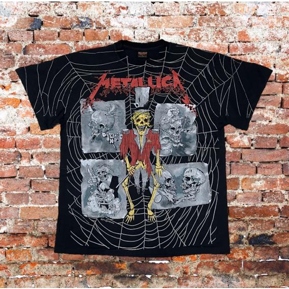 90s llica　スパイダー　総柄　 pushead XL Metallica / メタリカ Tシャツ 総柄Tシャツ スパイダーウェブ