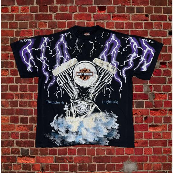ハーレーダビッドソン 2001 サンダーTシャツ Harley Davidson - HARLEY DAVIDSON Vintage 90s Thunder teeの