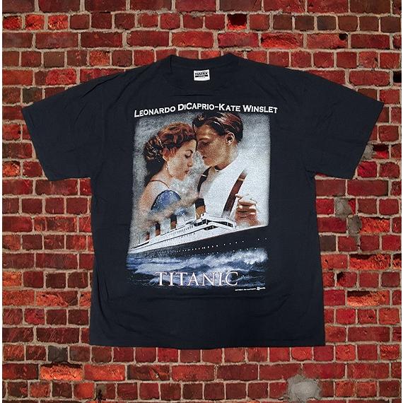 VINTAGE ヴィンテージ TITANIC タイタニック Tシャツ LEONARDO DiCaprio レオナルド ディカプリオ 古着 ブラック コットン 中古 4c075806 Titanic タイタニック レオナルド ディカプリオ 90年代 ヴィンテージ