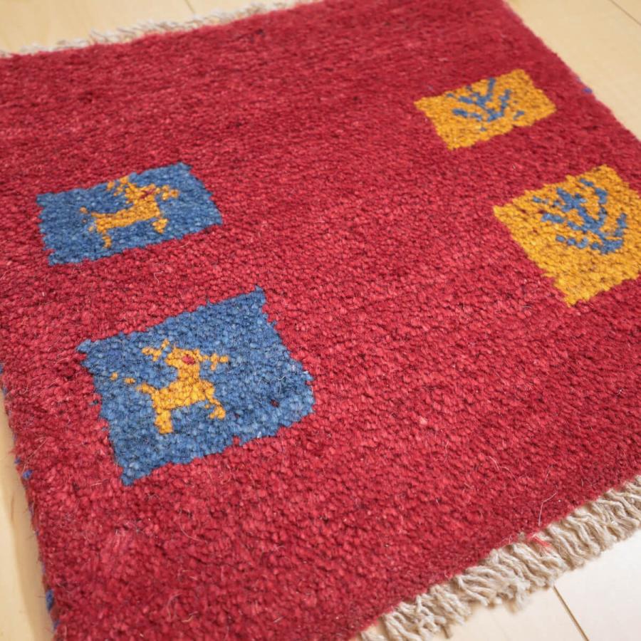 ギャッベ／ギャベ 40×38cm イラン産 手織り リビング ウール ラグ