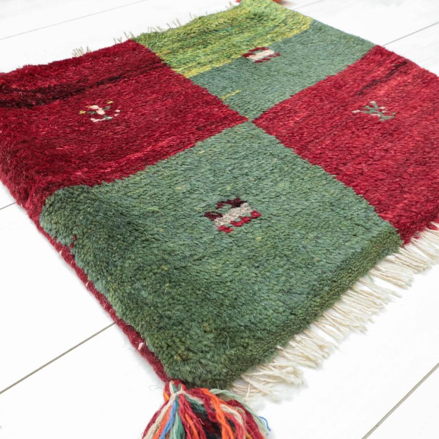 ギャッベ／ギャッベ 40×44cm イラン産 手織り リビング ウール ラグ