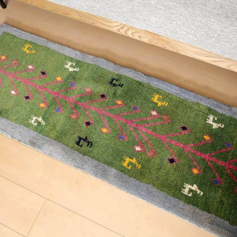 ギャッベ イラン産 細長 ランナーサイズ 143×52cm 手織り ラグ ウール