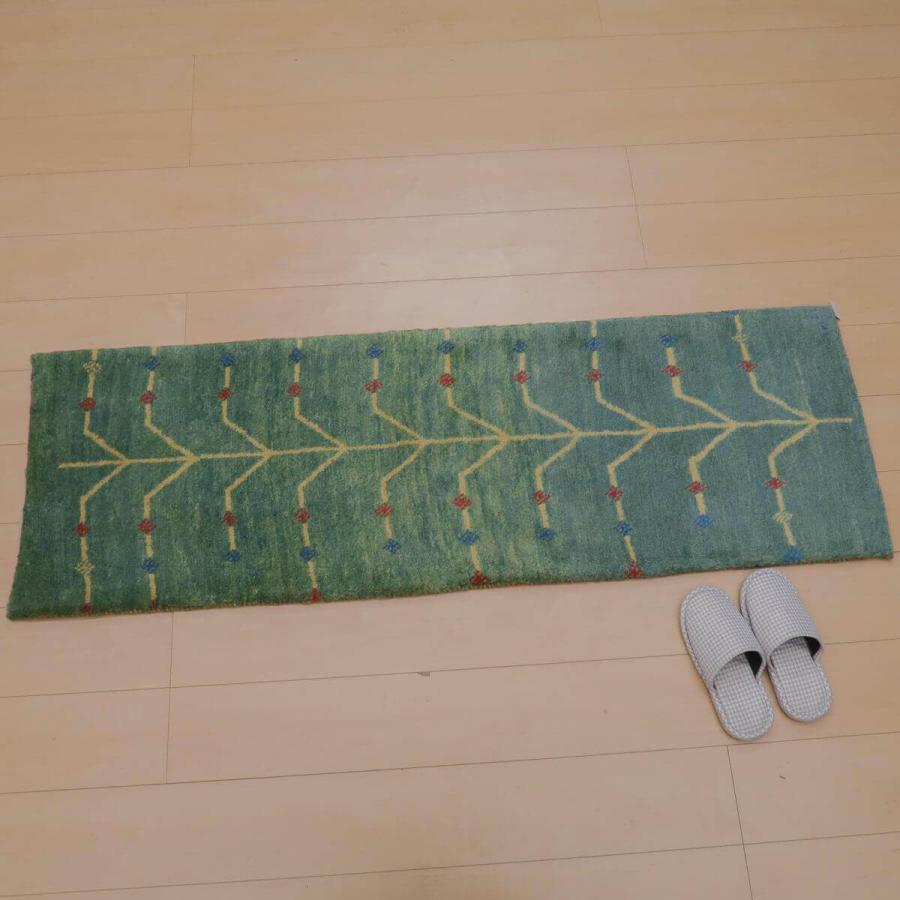ギャッベ／ラティーフ 154×51cm イラン産 手織り リビング ウール ラグ
