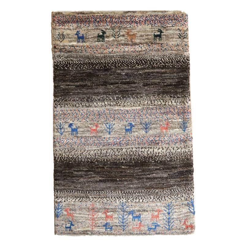 ギャッベ イラン産 絨毯 124×77cm 手織り 玄関マット ウール ラグ 天然