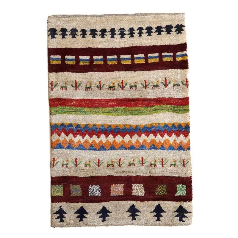 ギャッベ イラン産 絨毯 120×80cm 手織り 玄関マット ウール ラグ 天然