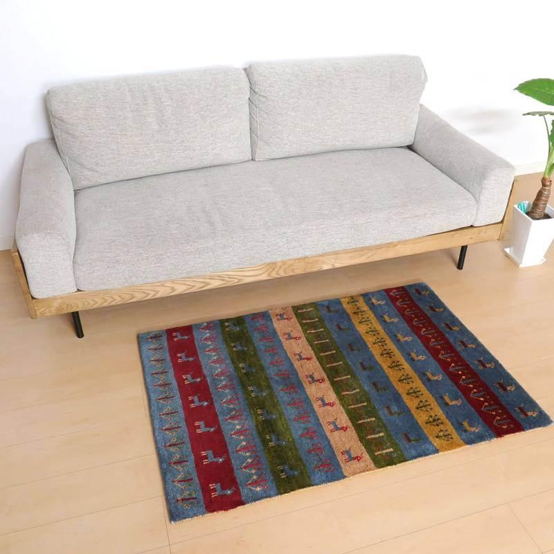 ギャッベ イラン産 絨毯 121×81cm 手織り 玄関マット ウール ラグ 天然素材 ラグマット エントランス（BS-10678 ...
