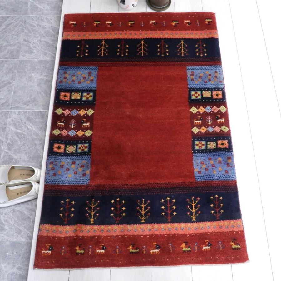 ギャッベ／カシュクリ 125×80cm イラン産 手織り リビング ウール ラグ