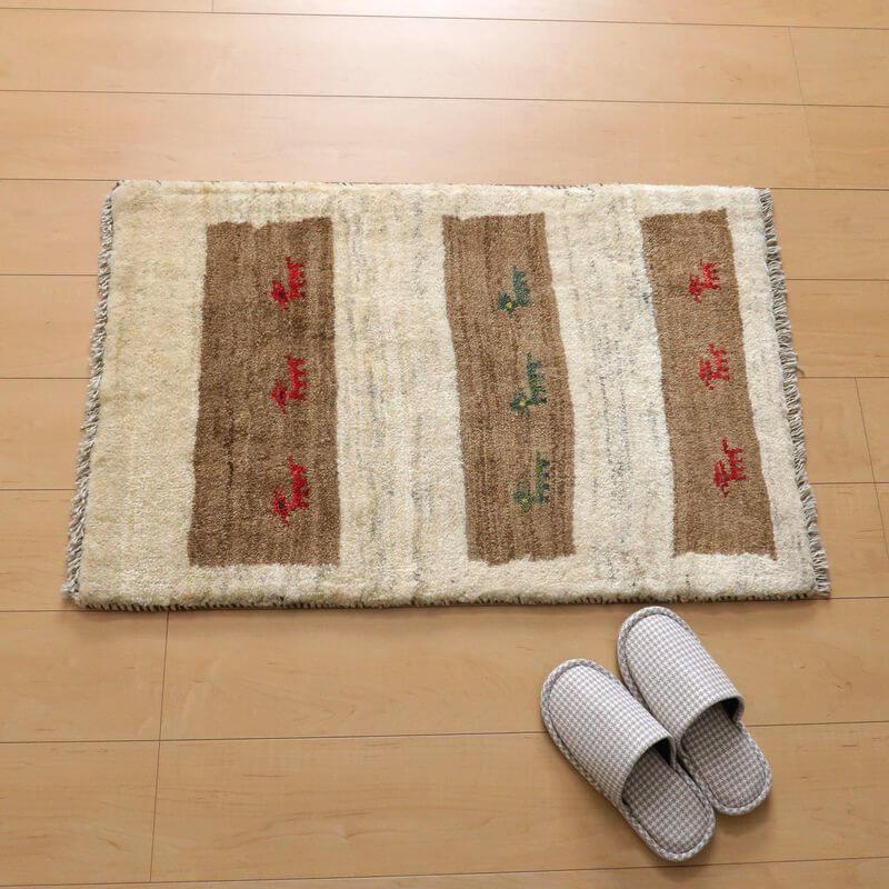 ギャッベ イラン産 絨毯／カシュクリ 92×60cm 手織り 玄関マット 