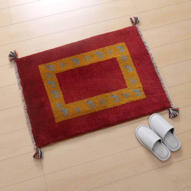 ギャッベ イラン産 絨毯 89×64cm 手織り 玄関マット ウール ラグ ギャッベ イラン産 絨毯 89×64cm 手織り 玄関マット ウール ラグ