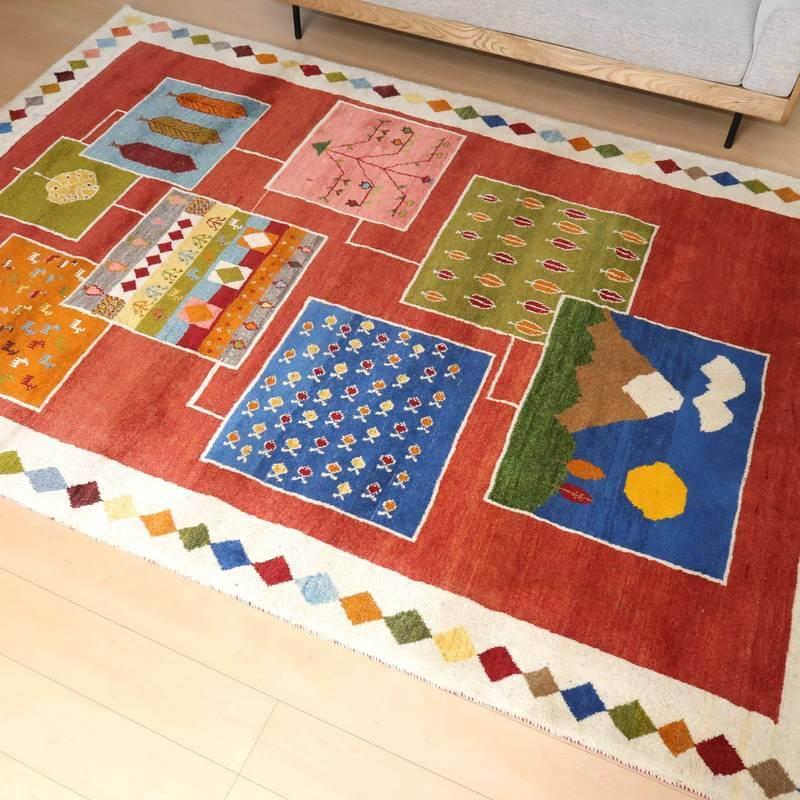 ギャッベ イラン産 292×195cm 手織り ウール ラグ リビング ダイニング 大判 （BX-10302）_1