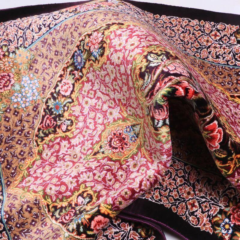 ペルシャ絨毯／クム 85×59cm イラン産 手織り シルク100％ ラグ