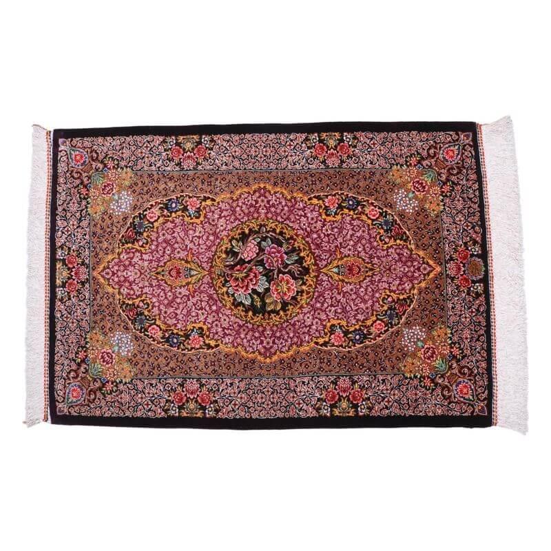 ペルシャ絨毯／クム 85×59cm イラン産 手織り シルク100％ ラグ