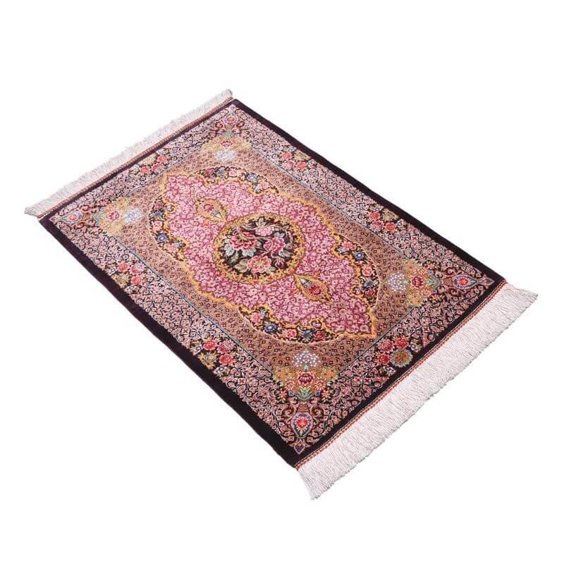 ペルシャ絨毯／クム 85×59cm イラン産 手織り シルク100％ ラグ