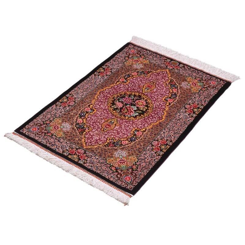 ペルシャ絨毯／クム 85×59cm イラン産 手織り シルク100％ ラグ