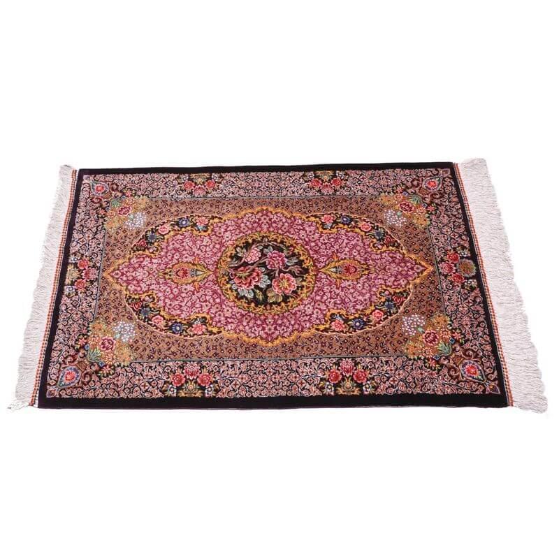 ペルシャ絨毯／クム 85×59cm イラン産 手織り シルク100％ ラグ