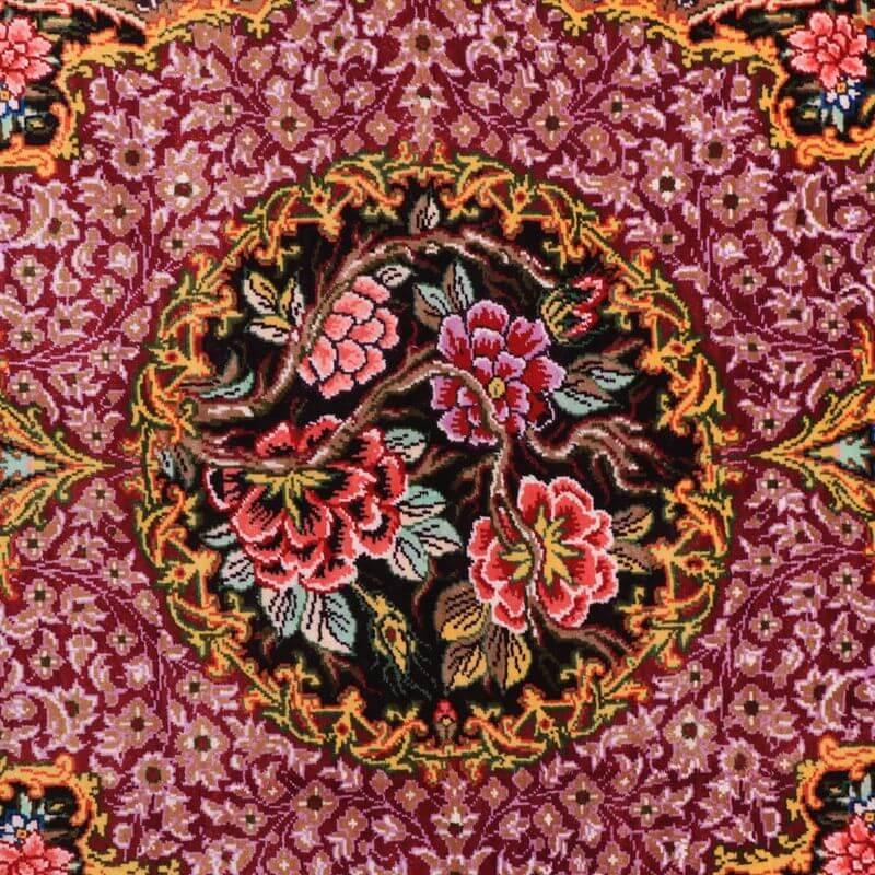 ペルシャ絨毯／クム 85×59cm イラン産 手織り シルク100％ ラグ