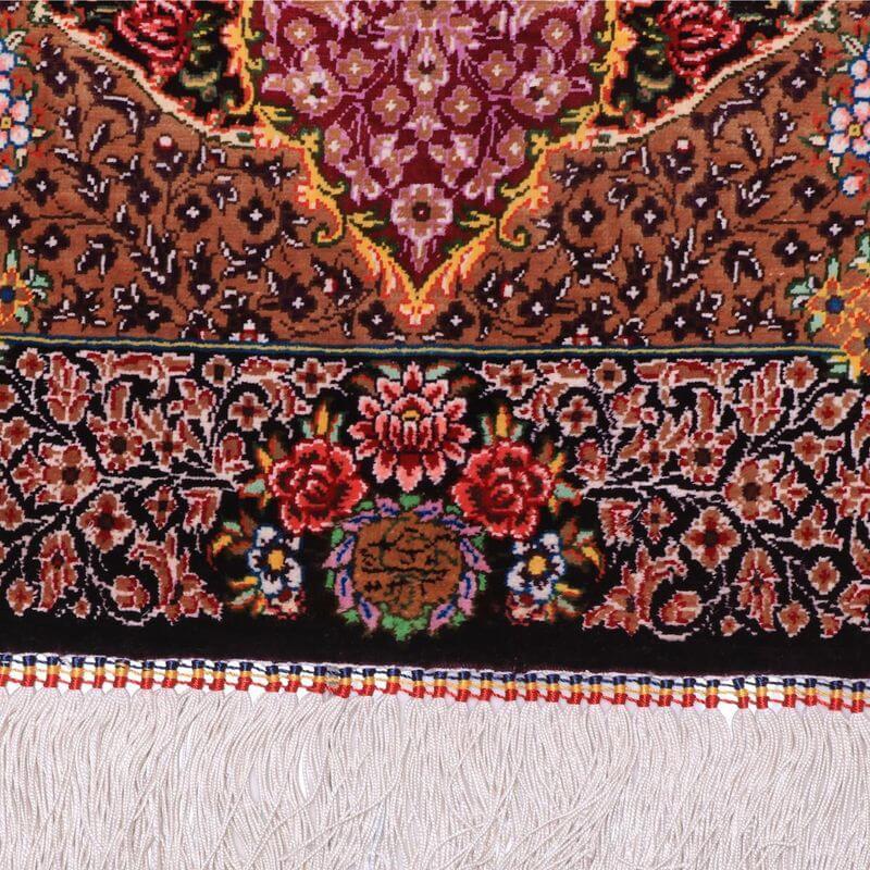 ペルシャ絨毯／クム 85×59cm イラン産 手織り シルク100％ ラグ