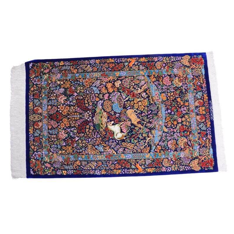 ペルシャ絨毯／メフルバフ工房 120×77cm イラン産 手織り  シルク100％ ラグ  ラグマット（FN-70298）の画像